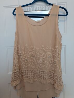 Adiva Beige Lace-Embellished Layered Camisole